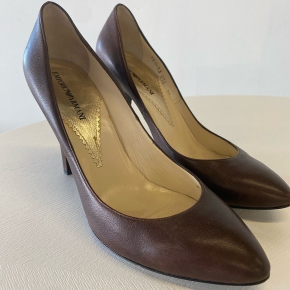 Emporio Armani Brown Leather Heels size‎ 8 - Picture 1 of 9